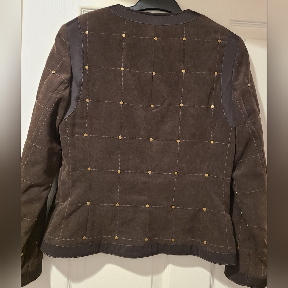 Doncaster Chocolate Brown SOFT Quilted Zip Blazer Jacket Chic - Picture 11 of 16